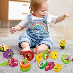 Educational Caterpillar Fruit Stacking Toy for Kids, ABS Plastic, Multicolor, Hand-Eye Coordination & Shape Recognition, with Threading & Sorting Skills Development for Ages 0-3 Years