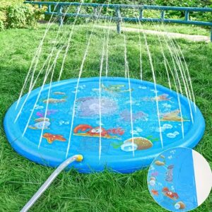 1pc Extra-Large 100.08cm Thick PVC Kids' Water Sprinkler with Marine Life Design - Perfect for Ages 6-8 | Portable & Foldable Inflatable Splash Pad for Outdoor Play, Lawn Fun & Pet Bathing | Blue | Ideal Summer Cool-Down Toy & Halloween Gift, Summer Fun Activity | Interactive Sprinkler | Safe for Children, Splash Pad for Toddlers