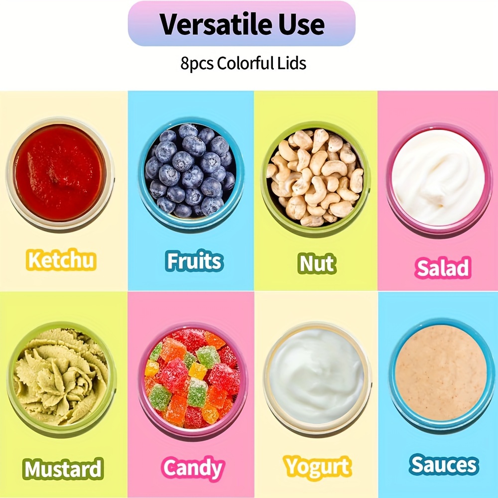 8pcs Mini Portable Sauce Containers with Cute Animal Lids - Food-Safe PET Material - Perfect for Lunch Boxes, Picnics, and Outdoor Activities, Bento Box Accessories | Cute Animal Design | Mirrorlike Finish, Sauce Cups - Image 3