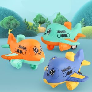 Kids Inertial Pull-Back Airplane Toy with Press & Go Action - Blue Cartoon Airplane with Smiling Face, Durable Plastic Motor Skills Toy for Toddlers, Birthday & Holiday Gift for Boys & Girls, Toy Airplane, Playful Design