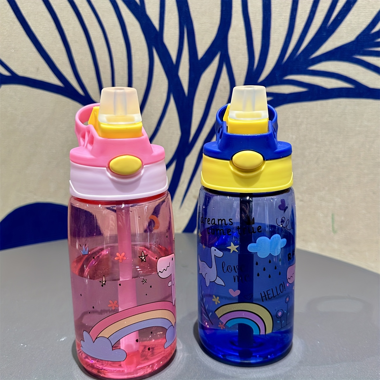 500ml Cute Portable Water Bottle with Straw and Handle, Durable High-Quality BPA-Free PC Material, Leak-Proof Sealable Lid, Vibrant Starry Night and Rainbow Designs, Perfect for Outdoor Activities, Hiking, and Everyday Use - Image 4