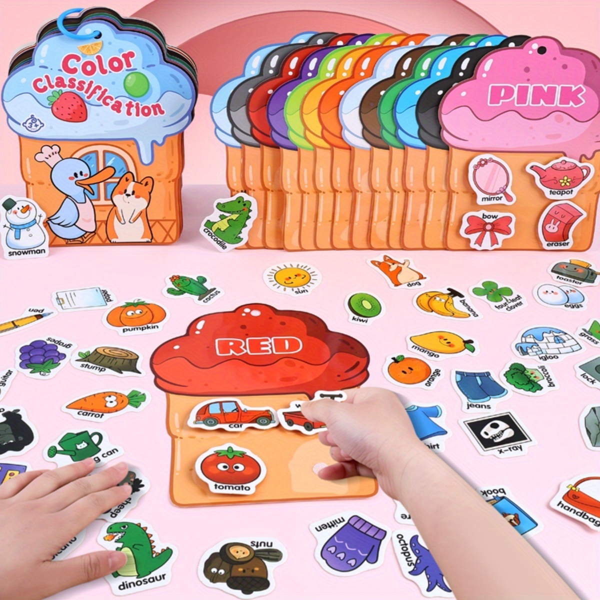 Early Activity Development Busy Book, Reusable DIY Sticker Toy Book for Color Recognition, Word Flashcards, Shape Matching, Interactive Fun Games to Enhance Focus and Cognitive Skills - Image 6