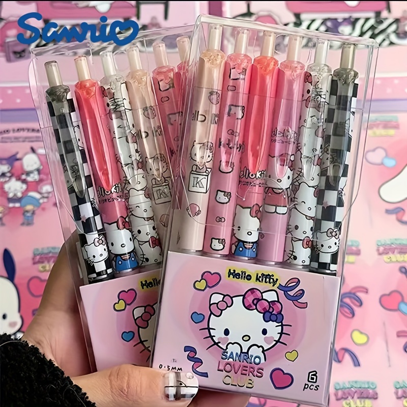 6pcs, 6pcs Cute Hello Kitty Sanrio Series Press Pen Student Fine Soft Grip Brush Question Pen Smooth Tip Gel Pen, SANRIO - Image 4