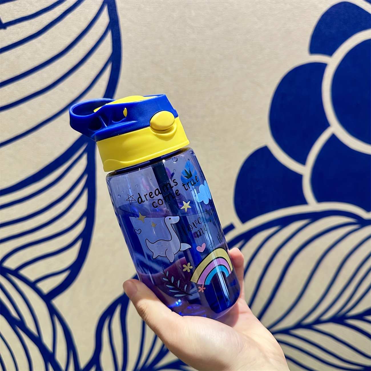 500ml Cute Portable Water Bottle with Straw and Handle, Durable High-Quality BPA-Free PC Material, Leak-Proof Sealable Lid, Vibrant Starry Night and Rainbow Designs, Perfect for Outdoor Activities, Hiking, and Everyday Use - Image 5