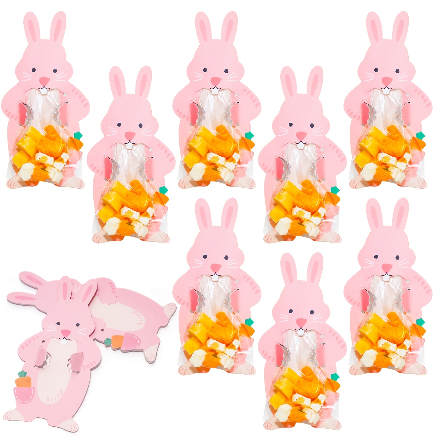 60pcs Easter Cute Classroom Party Favor Bunny Card Card Candy Bag Set, includes 20pcs bunny card, 20pcs bag, 20pcs dot glue - suitable for party candy wrapping