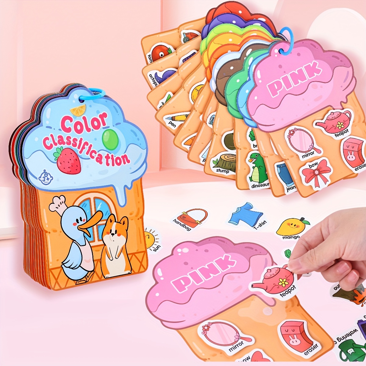 Early Activity Development Busy Book, Reusable DIY Sticker Toy Book for Color Recognition, Word Flashcards, Shape Matching, Interactive Fun Games to Enhance Focus and Cognitive Skills - Image 3