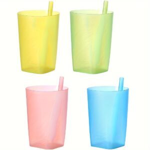 4pcs Integrated Straw Cup for Summer, Suitable for Students, Ideal for Juice, Festive Gatherings, Parties, And Outdoor Use, Portable Water Cup with a Capacity of 360 Milliliters.