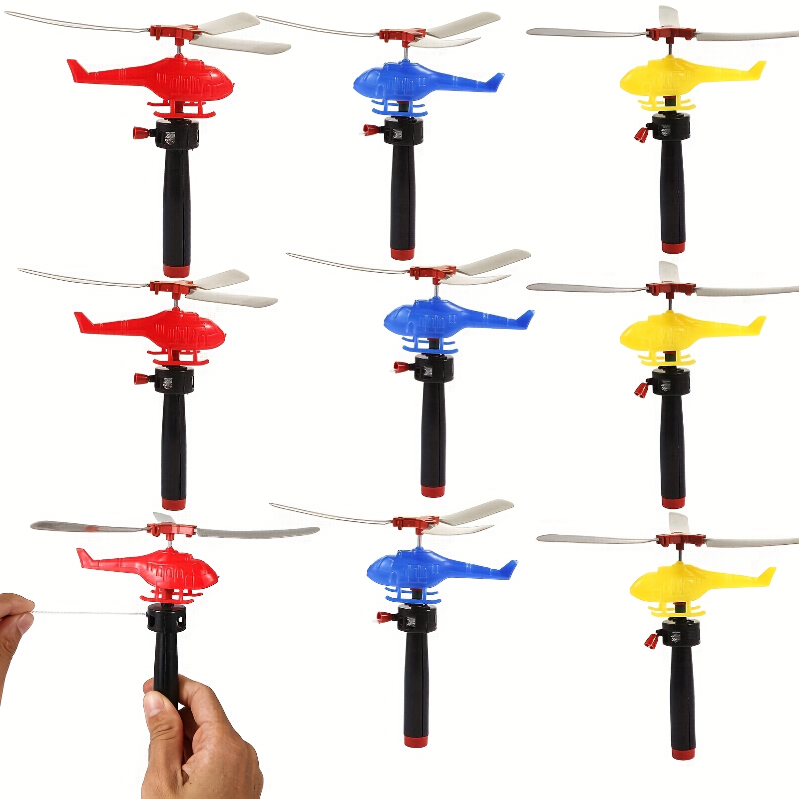 10pcs Multicolor Pull String Helicopter Toys - Durable Plastic Rotating Propeller Helicopters with Elastic Strings for Outdoor Flying, Kids Party Favors, Classroom Prizes for Boys & Girls, Toy Helicopters, Simple Helicopter Design, Easy Flyable Design, Children's Gifts, School Rewards
