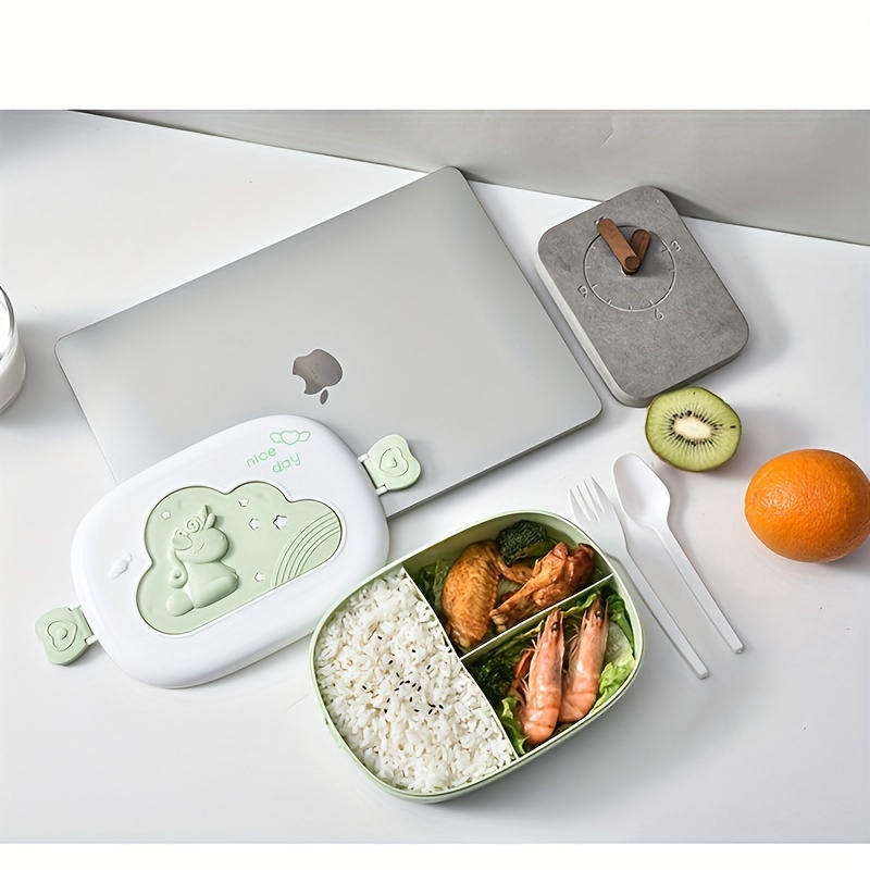 Divided Portable Lunch Box for Students & Office Workers, Microwave Safe & Reheatable, Cute Cartoon Design, Plastic Insulated Lunch Box, Square Shape, Manual Operation, No Power Needed,back to school - Image 10