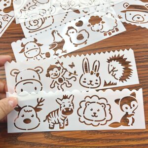 8pcs Mini Animal Hollow Painting Stencils DIY Scrapbook Lace Size for Wooden Board Paper Wall Cloth Fabric Rubbing Plate Plastic Material Reusabl