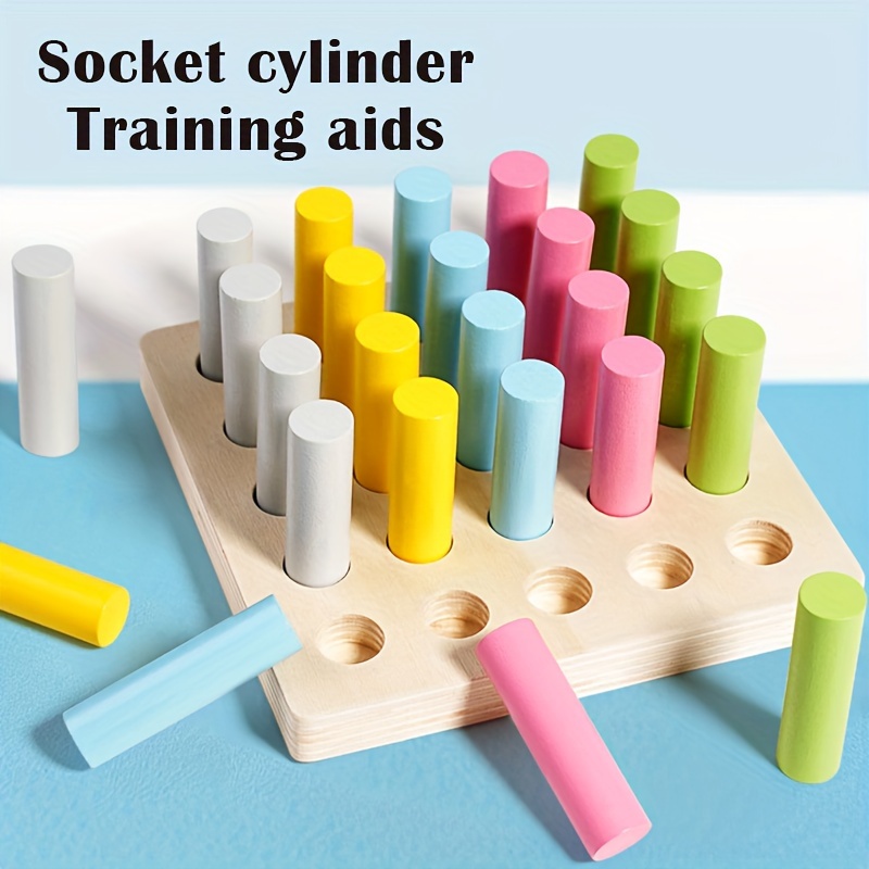 Colorful Wooden Cylinder Building Blocks - Sensory Training & Sorting Game, Ideal for Christmas, Birthday, Halloween, Thanksgiving, Easter Gifts - Image 6