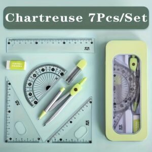 1Set Durable 7-In-1 Measurement And Drawing Tool Set - Very Suitable for Students And Professionals, Ensuring Precision And Portability, Including Compasses, Protractors, Rulers And Erasers