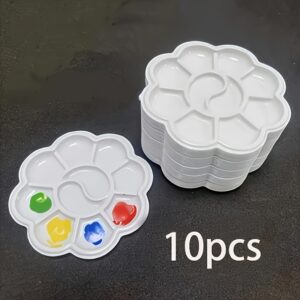 10pcs Mini Flower-Shaped Plastic Painting Boards - Art Trays for Watercolor, Acrylic, and Phenolic Oils, Perfect for Mixing Paints and Crafts, Painting Supplies | Playful Design | Durable Plastic, Flower Painting Trays