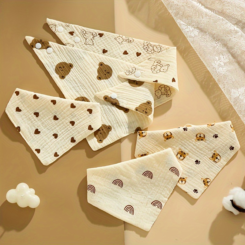 6-Pack Cotton Muslin Baby Bibs with Snap Closure, Soft Absorbent Saliva Cloths, Non-Waterproof Woven Fabric, Wheat Color - Ideal for Home and Travel Use