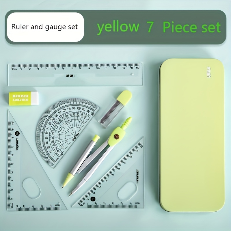 1Set Durable 7-In-1 Measurement And Drawing Tool Set - Very Suitable for Students And Professionals, Ensuring Precision And Portability, Including Compasses, Protractors, Rulers And Erasers - Image 7