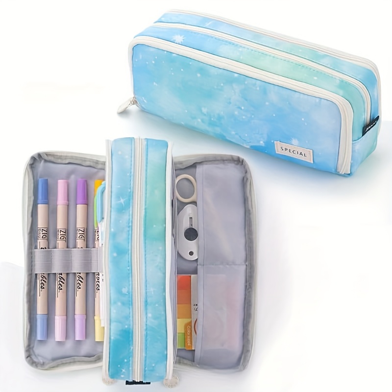 Sparkling Rainbow Zipper Pencil Case, Large Capacity 3-Compartment, Built-in Pen Holder, Durable Canvas - Ideal for School and Office Storage, Pencil Pouc - Image 9