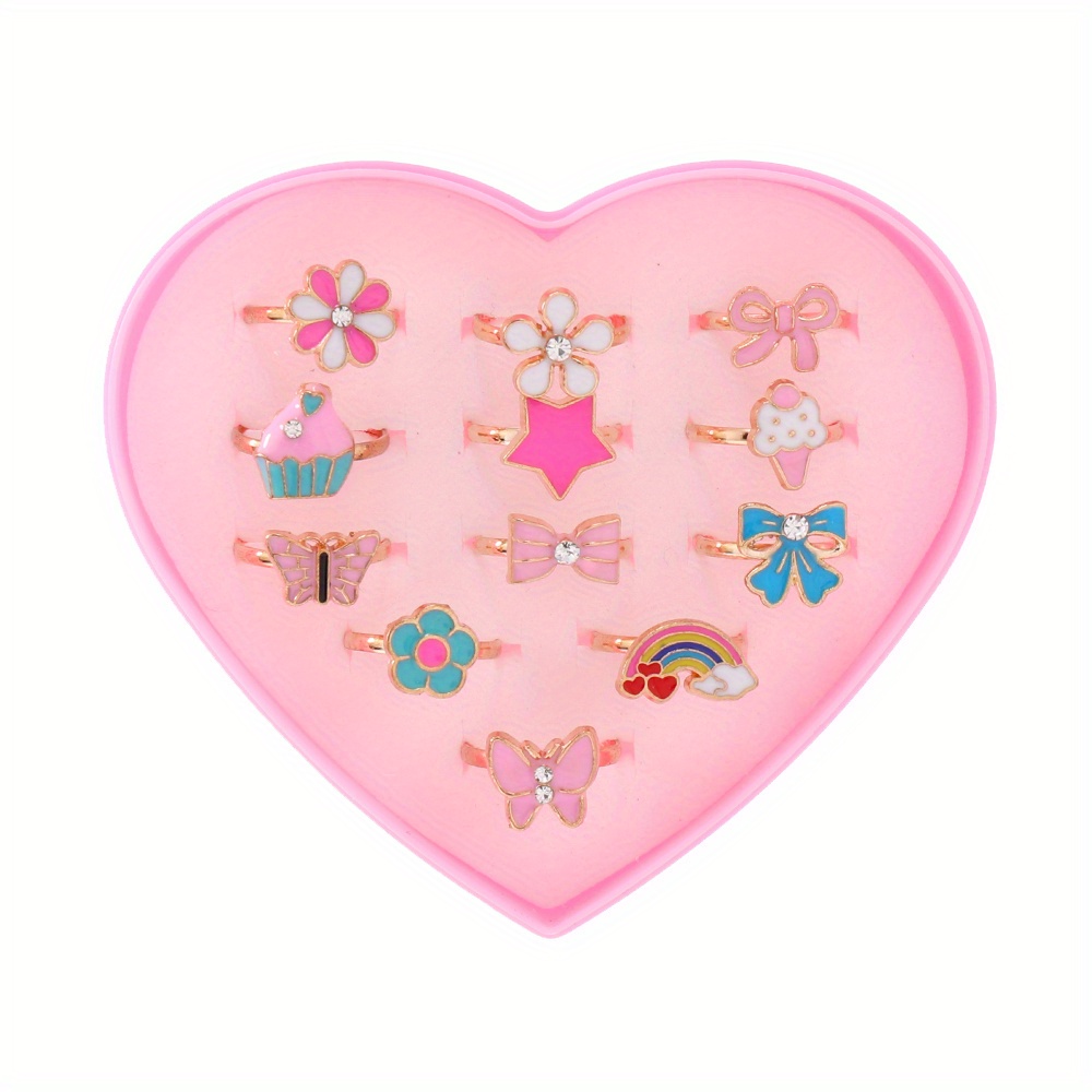 A Set of 12 Cute Golden Cartoon Flower-Shaped Rainbow Rings for Girls. - Image 7