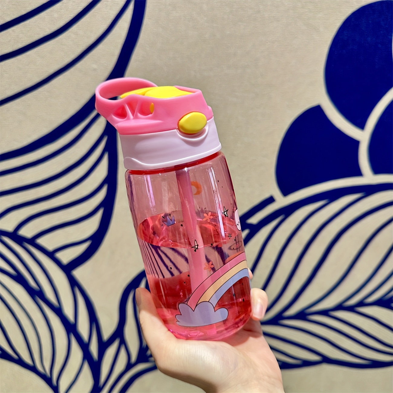 500ml Cute Portable Water Bottle with Straw and Handle, Durable High-Quality BPA-Free PC Material, Leak-Proof Sealable Lid, Vibrant Starry Night and Rainbow Designs, Perfect for Outdoor Activities, Hiking, and Everyday Use - Image 7