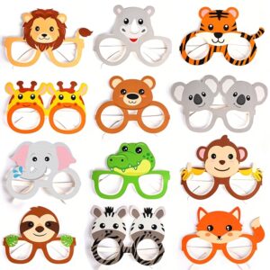 12pcs/24pcs Safari Jungle Woodland Animal Paper Glasses, Party Favors with Monkey, Lion, Tiger, Elephant Designs, Best Gift for Birthday Baby Shower Decor Celebration for Halloween,Christmas Event & Party Supplies