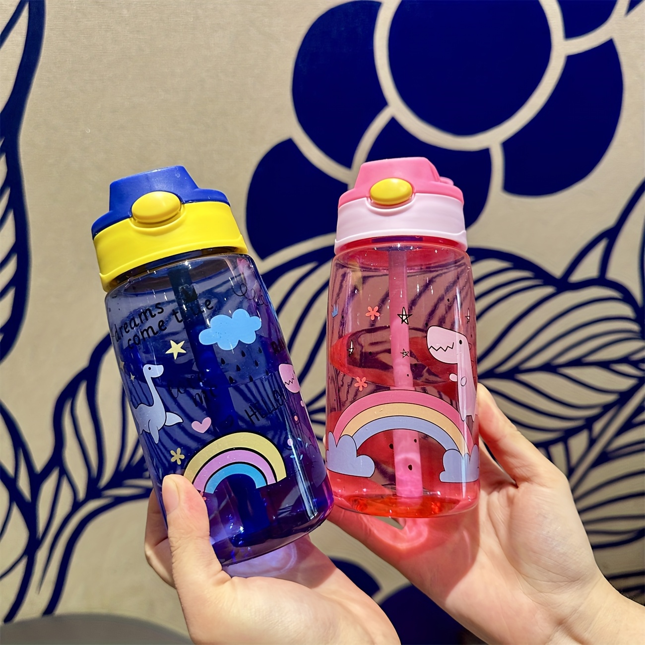 500ml Cute Portable Water Bottle with Straw and Handle, Durable High-Quality BPA-Free PC Material, Leak-Proof Sealable Lid, Vibrant Starry Night and Rainbow Designs, Perfect for Outdoor Activities, Hiking, and Everyday Use - Image 8
