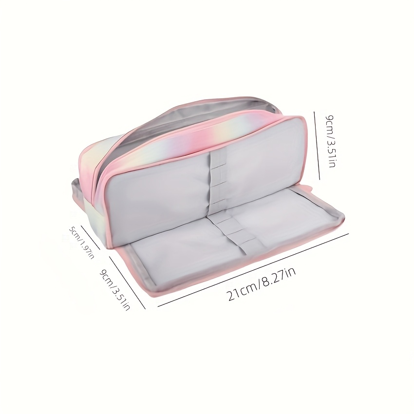 Sparkling Rainbow Zipper Pencil Case, Large Capacity 3-Compartment, Built-in Pen Holder, Durable Canvas - Ideal for School and Office Storage, Pencil Pouc - Image 11