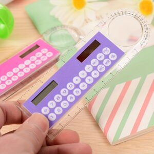 1pc High-Quality Solar Mini Calculator with 10cm Ruler - Colorful, Compact Multifunctional Arithmetic Tool for Students & Office Use, Available in Blue/Green, Pink/Purple, Orange/Yellow