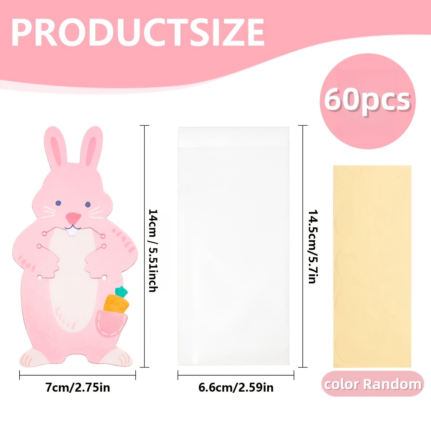 60pcs Easter Cute Classroom Party Favor Bunny Card Card Candy Bag Set, includes 20pcs bunny card, 20pcs bag, 20pcs dot glue - suitable for party candy wrapping - Image 6