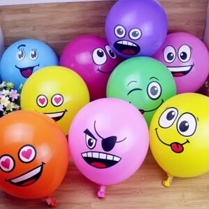 Assorted Color Latex Happy Face Balloons - Smiling, Laughing, Surprised Faces for Kids' Birthday Parties, Showers, Weddings, Halloween, Christmas, Easter Decorations - Durable Party Balloons for Festive Events, Birthday Balloons