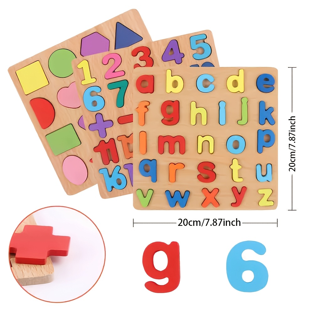 Baby Education Toddler Puzzles, 3 Sets Wooden ABC Alphabet/Number/Shape Puzzles, Toddler Learning Toys for Boys and Girls - Image 6
