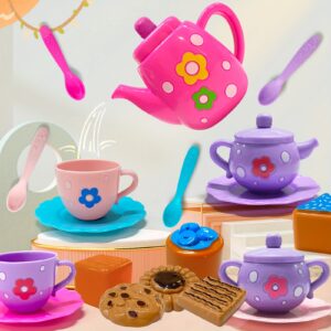 Tea Party Set for Little Girls, Pretend Teapot Set, Princess Tea Time Play Kitchen Toy with Teapot, Cup for Birthday Easter Gift Kids Toddler