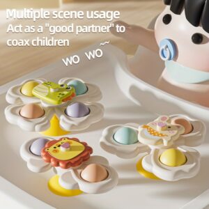 A Set of Three Cartoon Animal Suction Cup Spinning Tops for Babies, Designed to Enhance Hand-Eye Coordination During Early Education. They Can Stick to Tables And Chairs, Making Them a Great Tool for Entertaining Children. Perfect Gifts for Birthdays, Christmas, Easter, And Halloween.